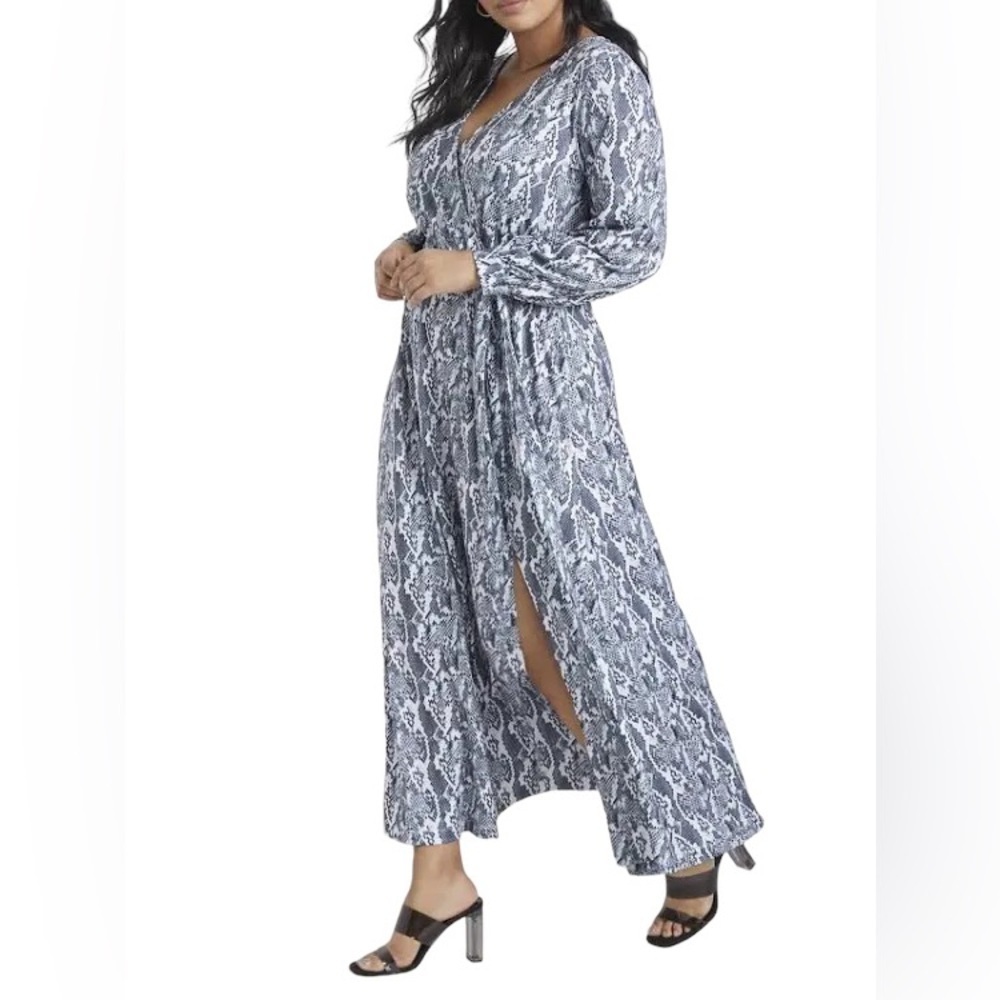 ELOQUII Women’s Snakeskin Print Maxi Dress With Side Slit Size 16